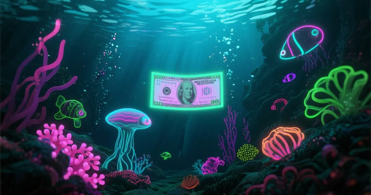 海底霓虹与金币背景